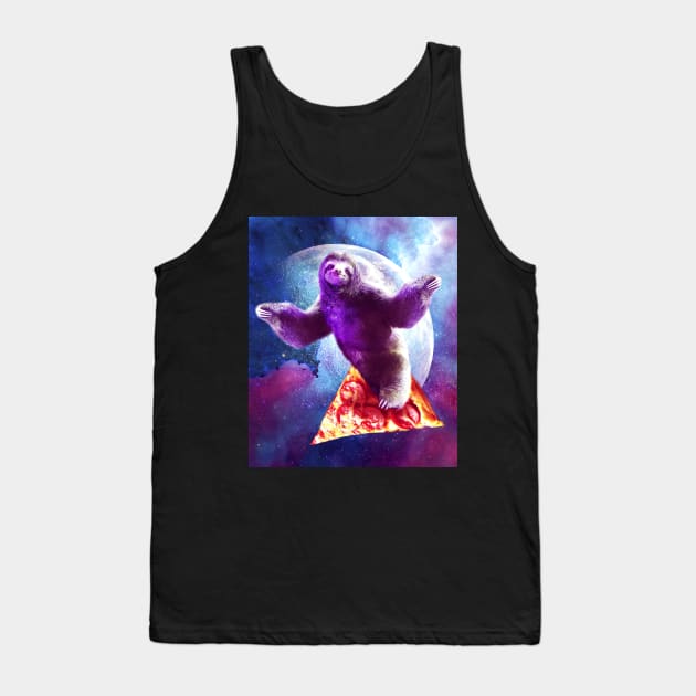 Funny Space Sloth With Pizza Tank Top by Random Galaxy